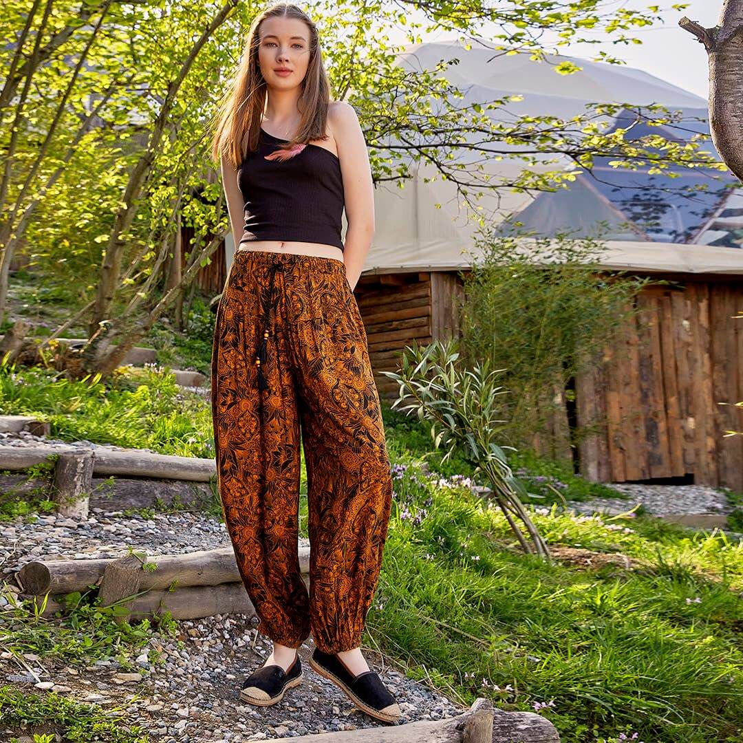 Drawstring Orange Pattern Pants