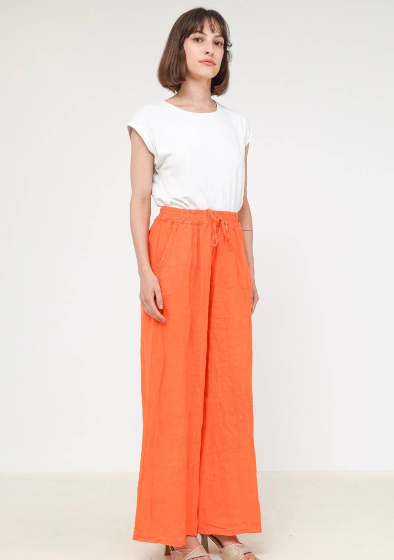 Made in Italy – One Size Linen Blend Wide-Leg Pants