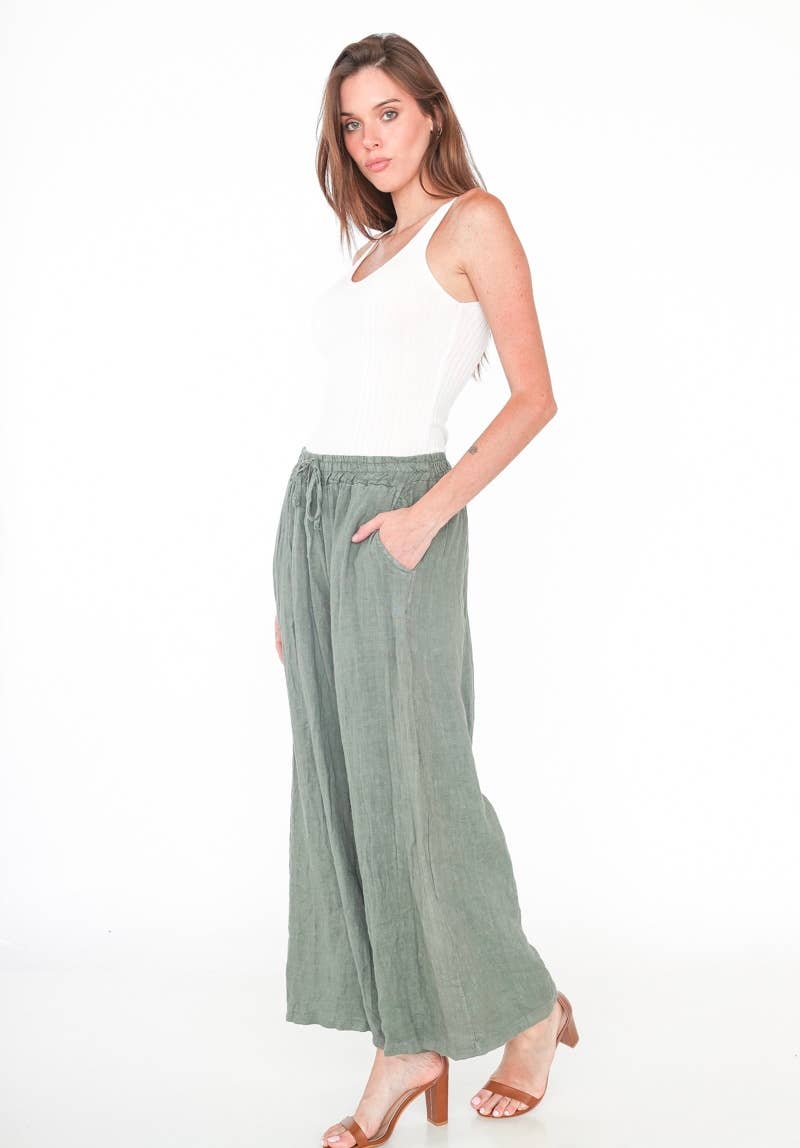 Made in Italy – One Size Linen Blend Wide-Leg Pants