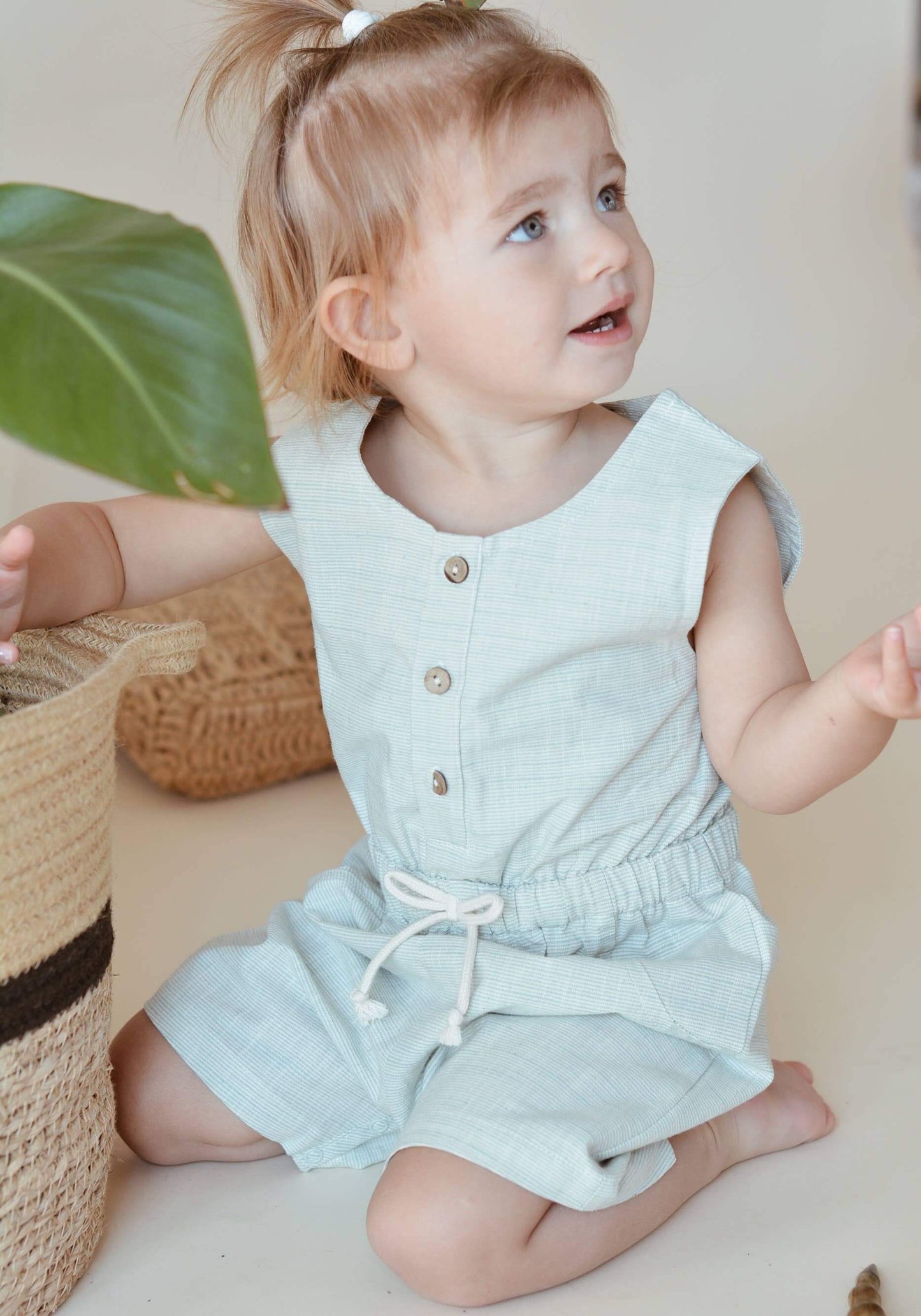 Romy Overalls – Green, Coconut Buttons, Bow Appliqué, 100% Cotton OEKO-TEX