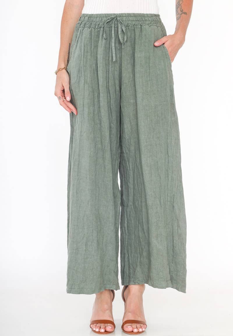 Made in Italy – One Size Linen Blend Wide-Leg Pants