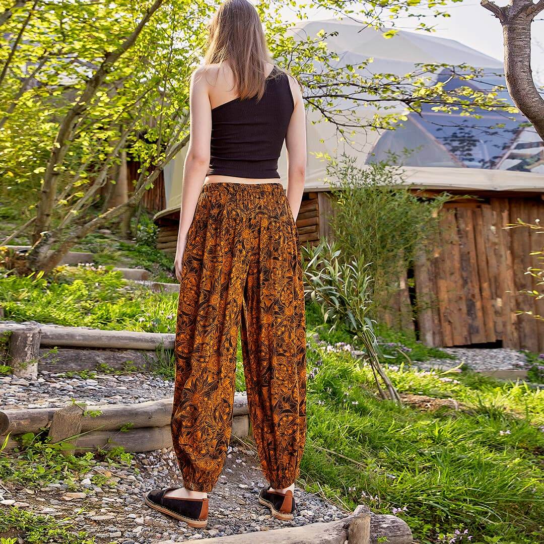 Drawstring Orange Pattern Pants