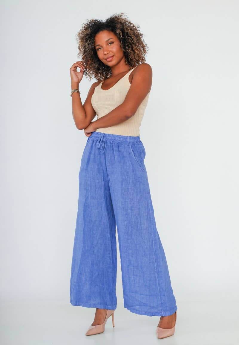 Made in Italy – One Size Linen Blend Wide-Leg Pants