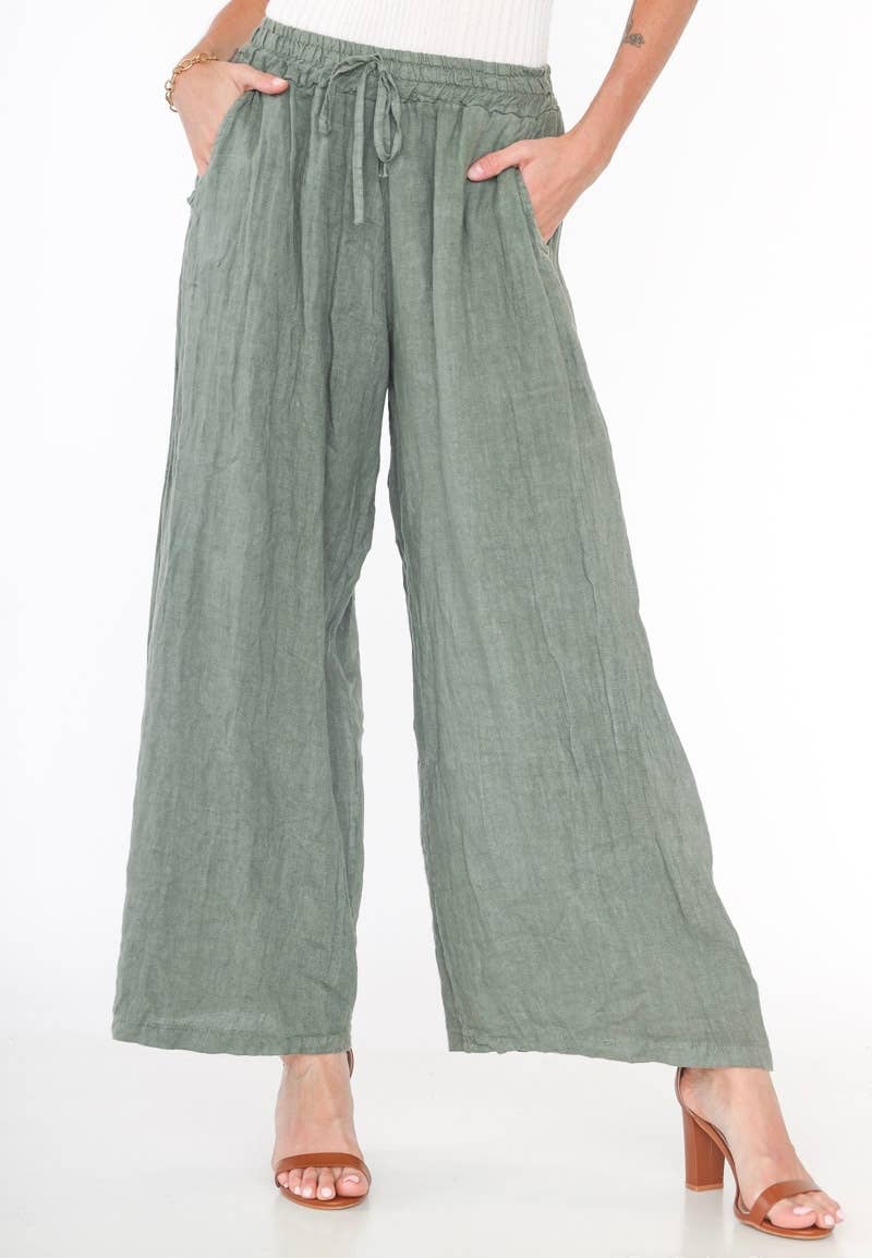 Made in Italy – One Size Linen Blend Wide-Leg Pants