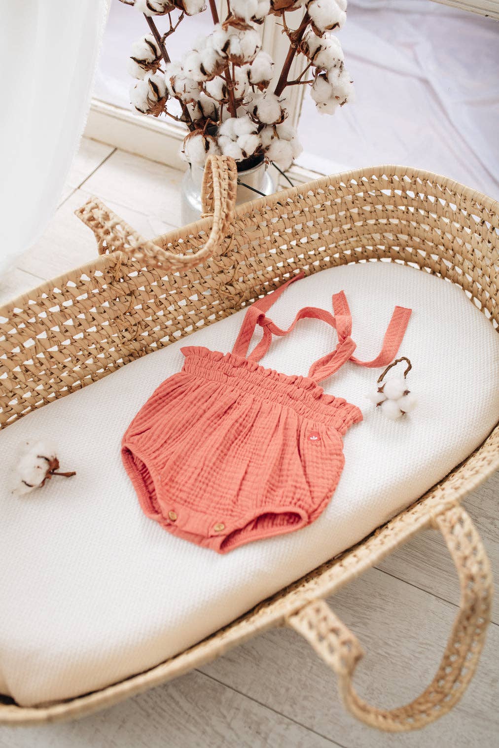 Organic Cotton Baby Girl Romper with Straps
