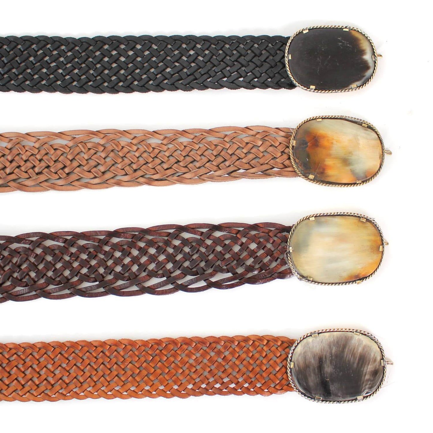 Oval Black Stone Buckle Leather Belt