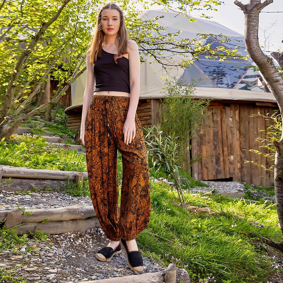 Drawstring Orange Pattern Pants