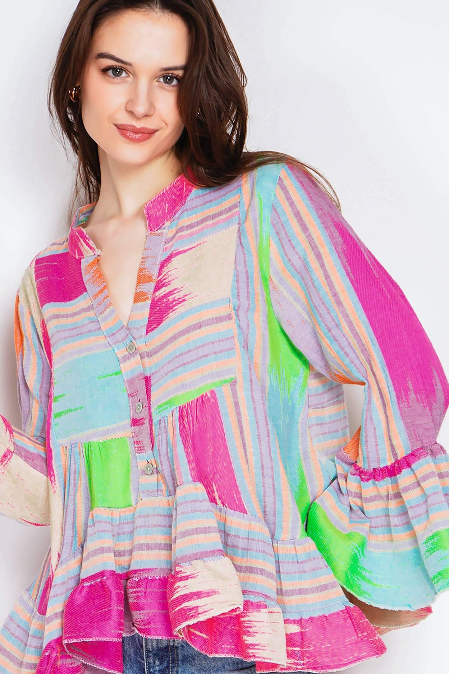Embroidered Cotton Blouse – 3/4 Sleeves, One Size, Lightweight Elegance