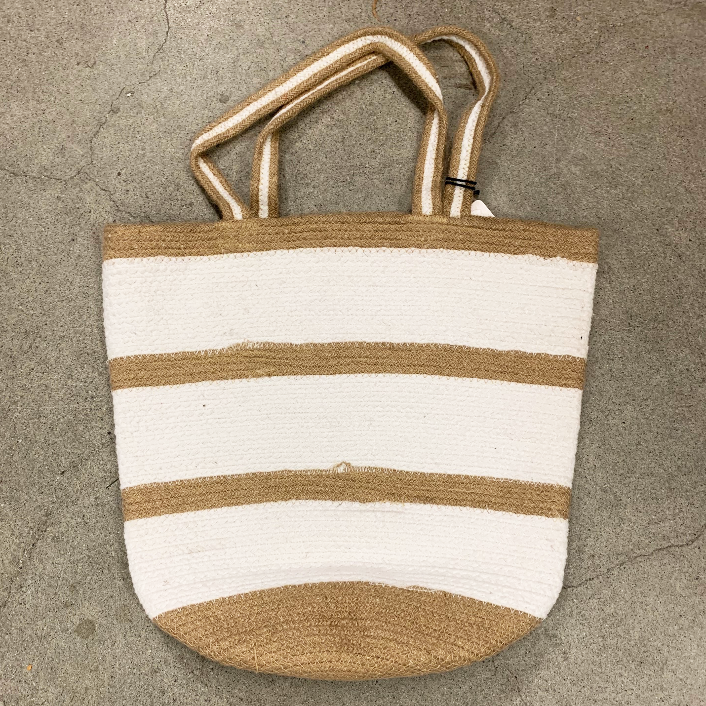 White Stripe Cotton Jute Bucket Bag for Women