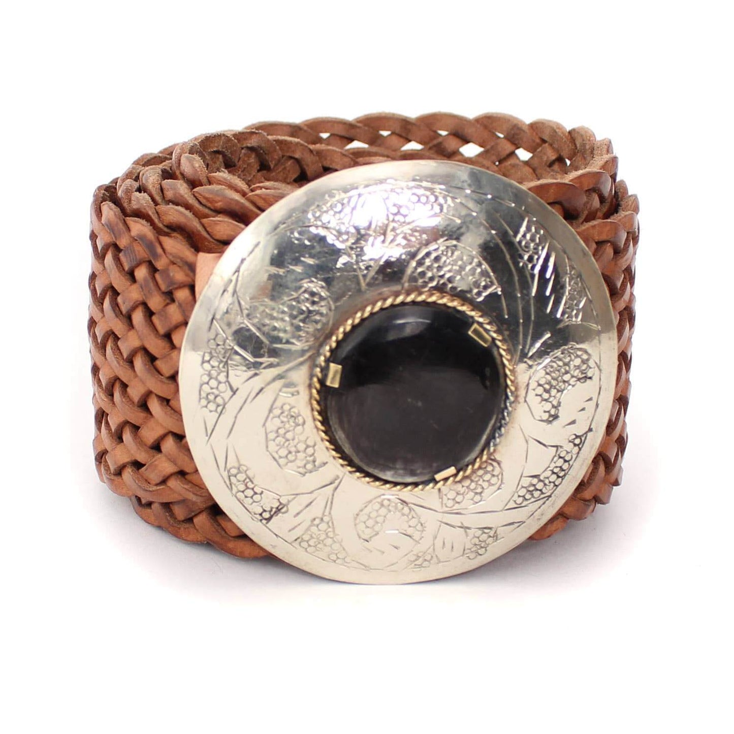 Made in Morocco - Round Buckle Cream Stone Leather Belt