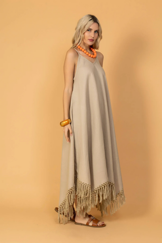 Strap Dress with Brown Stripe