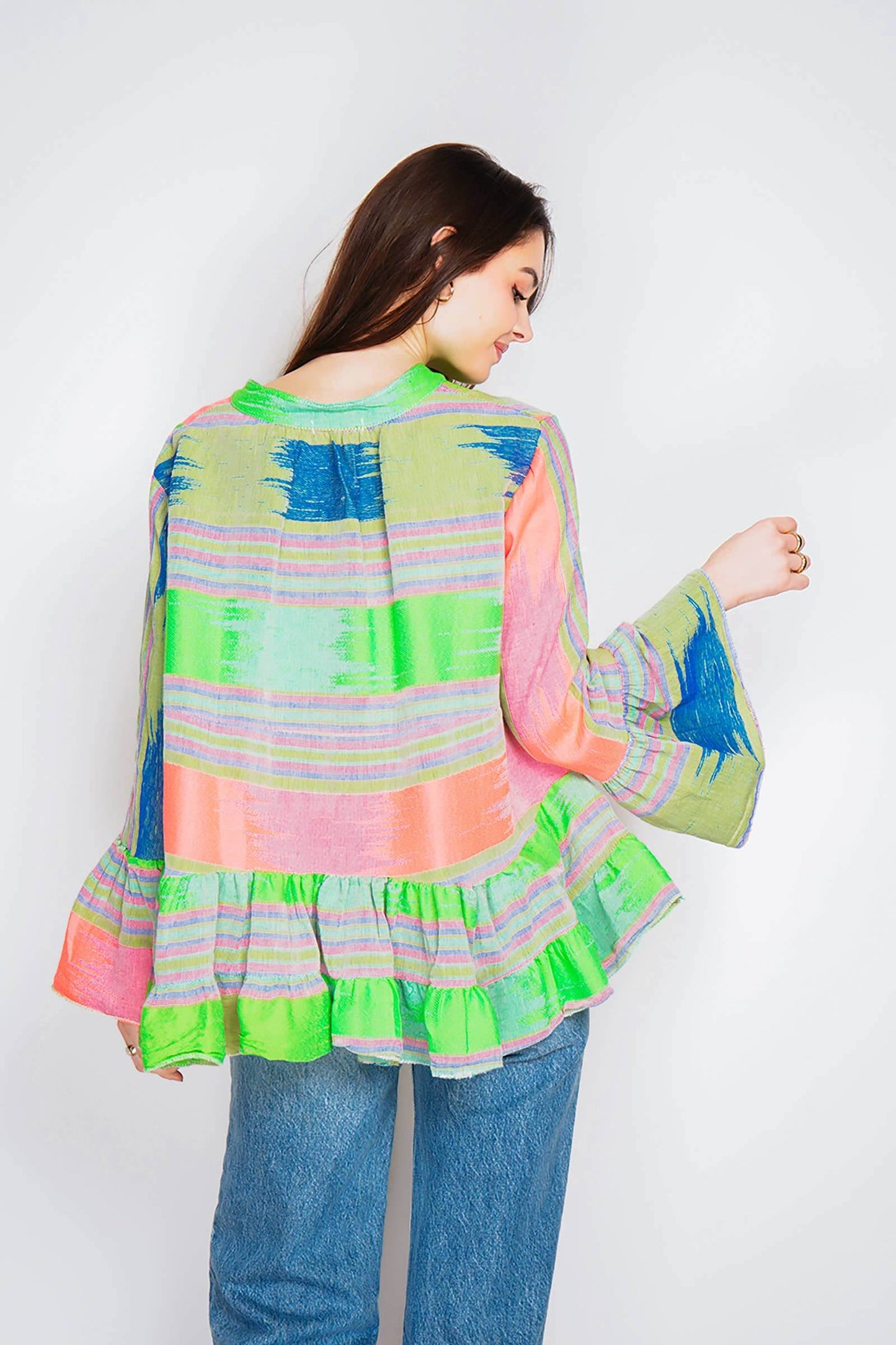 Embroidered Cotton Blouse – 3/4 Sleeves, One Size, Lightweight Elegance