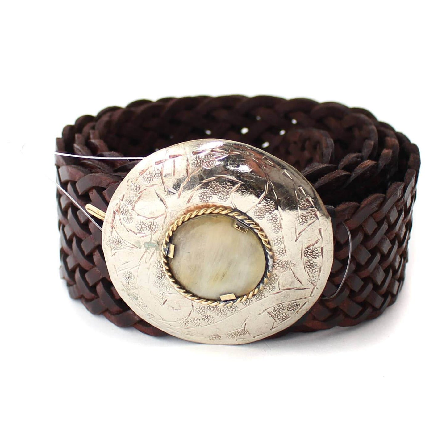 Made in Morocco - Round Buckle Cream Stone Leather Belt