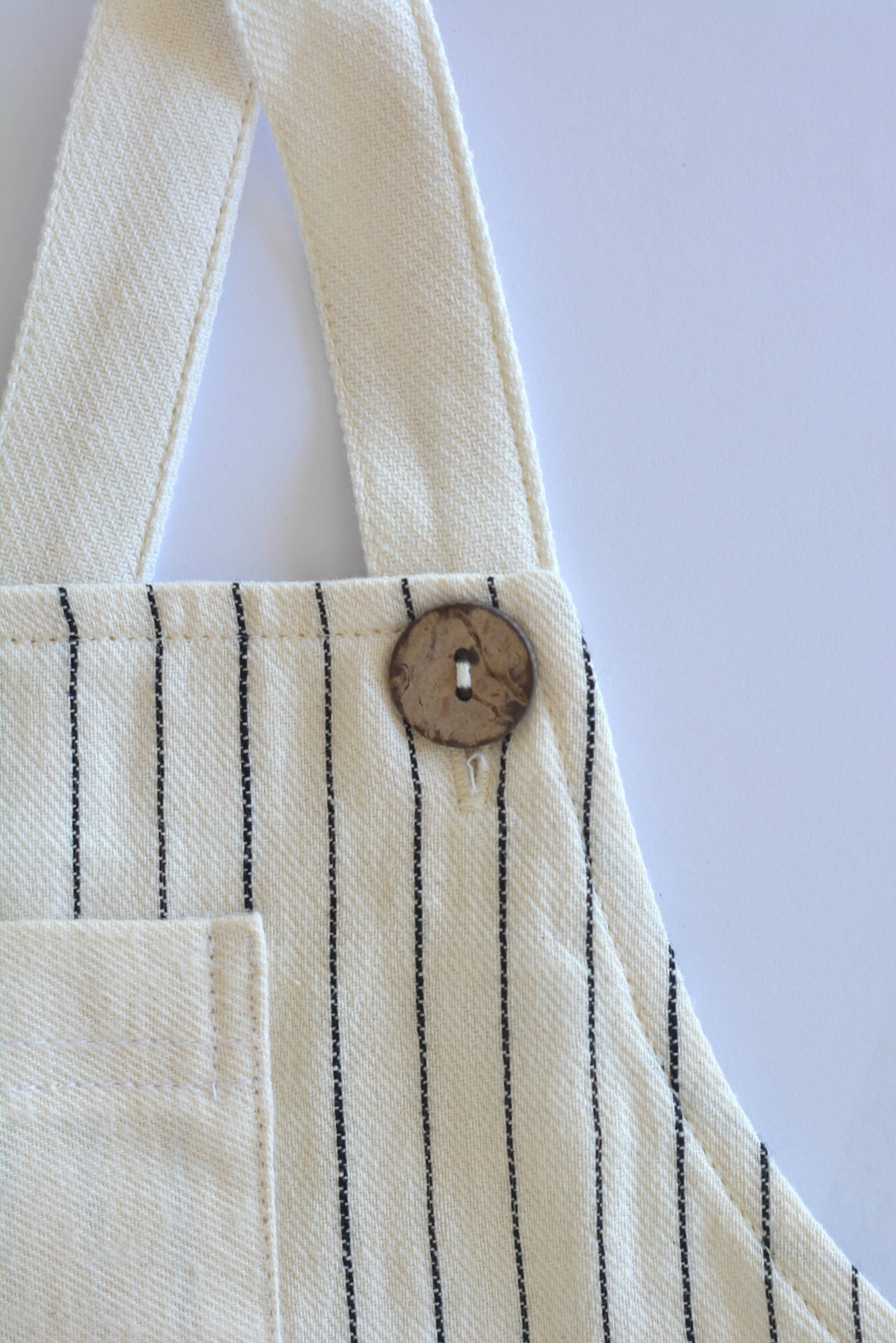 ELIF Overalls – Unisex Black Striped &amp; Beige, Adjustable Cotton, Coconut Buttons