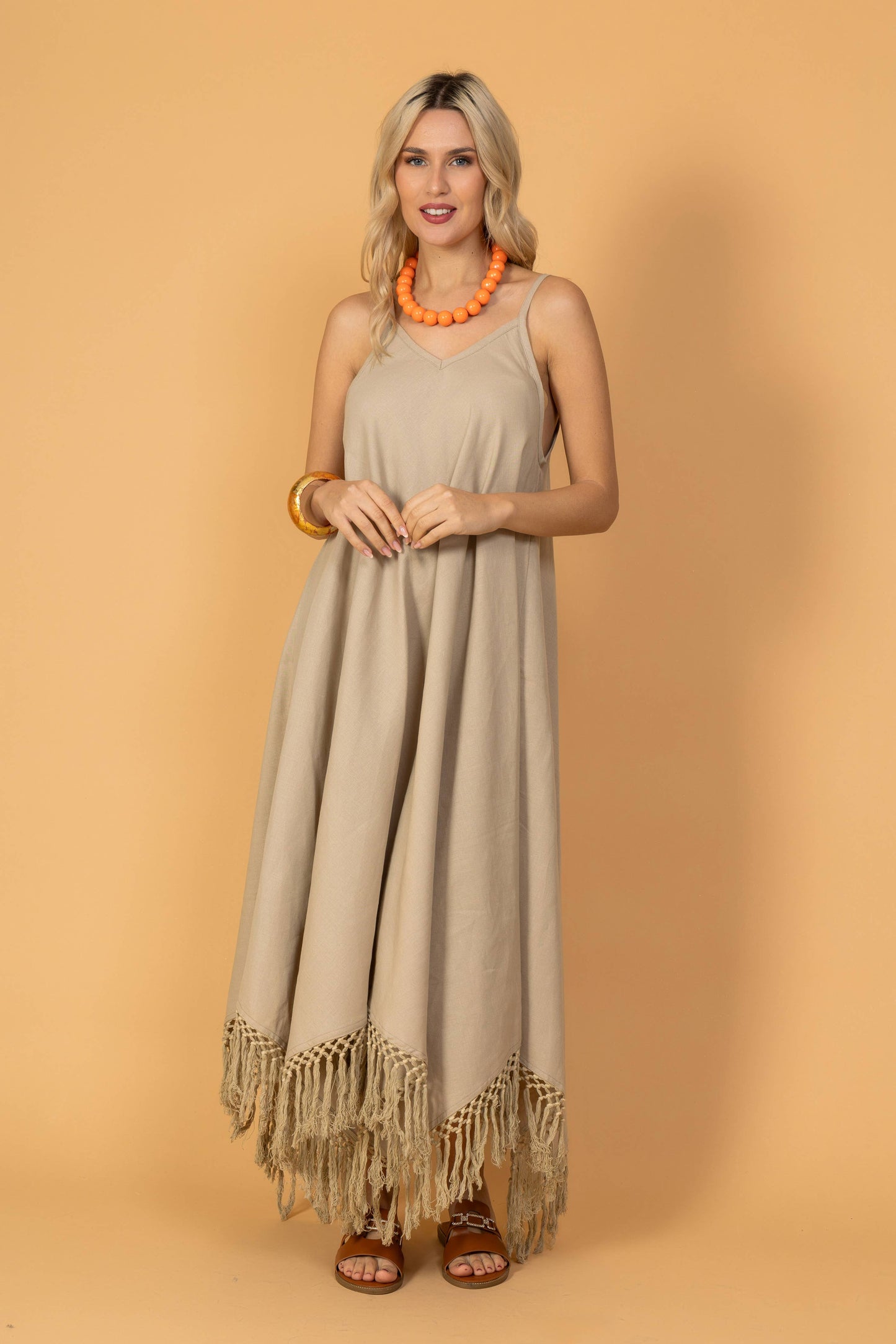 Strap Dress with Brown Stripe