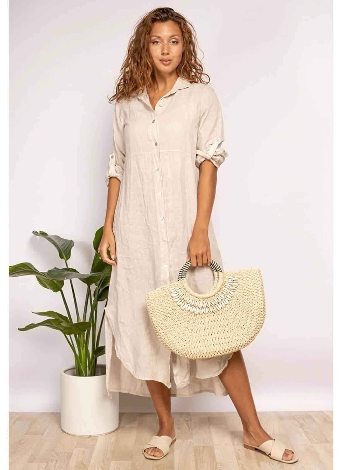 Handcrafted Italian Linen Long Shirt - Spring Summer