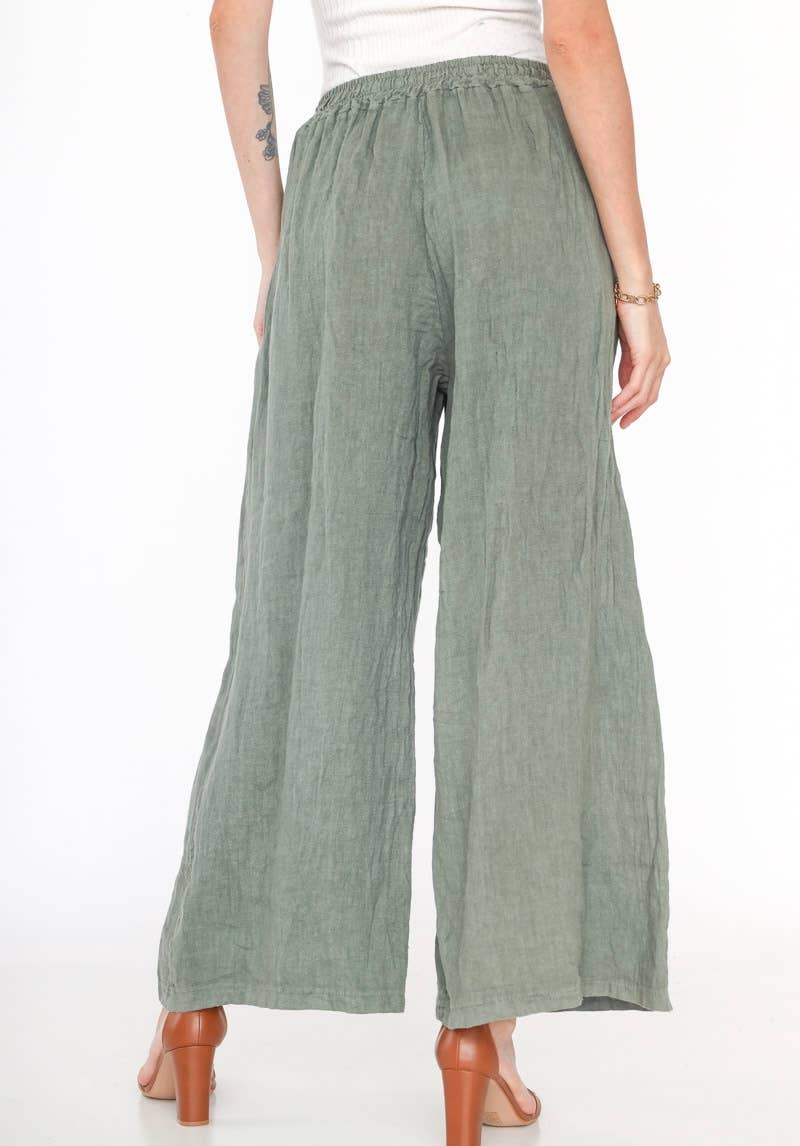 Made in Italy – One Size Linen Blend Wide-Leg Pants