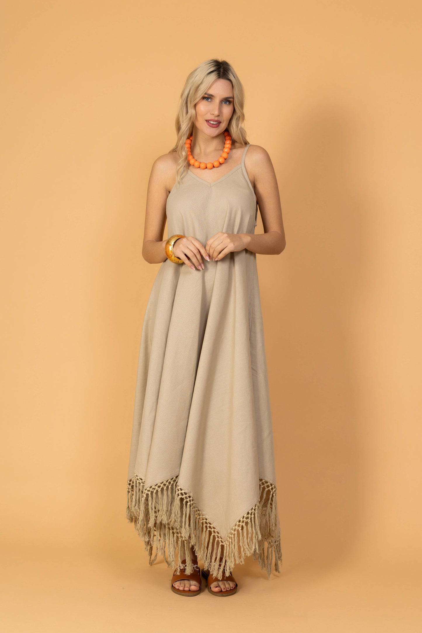 Strap Dress with Brown Stripe