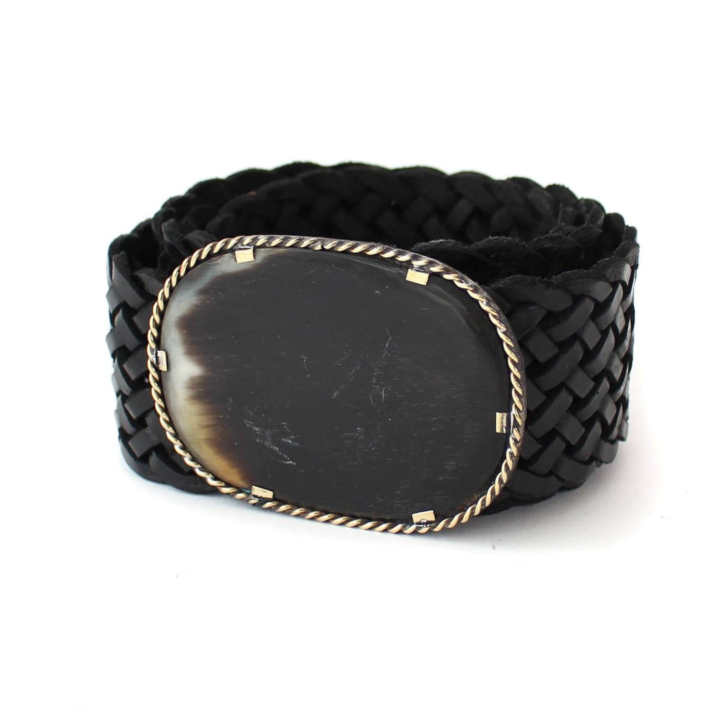 Oval Black Stone Buckle Leather Belt