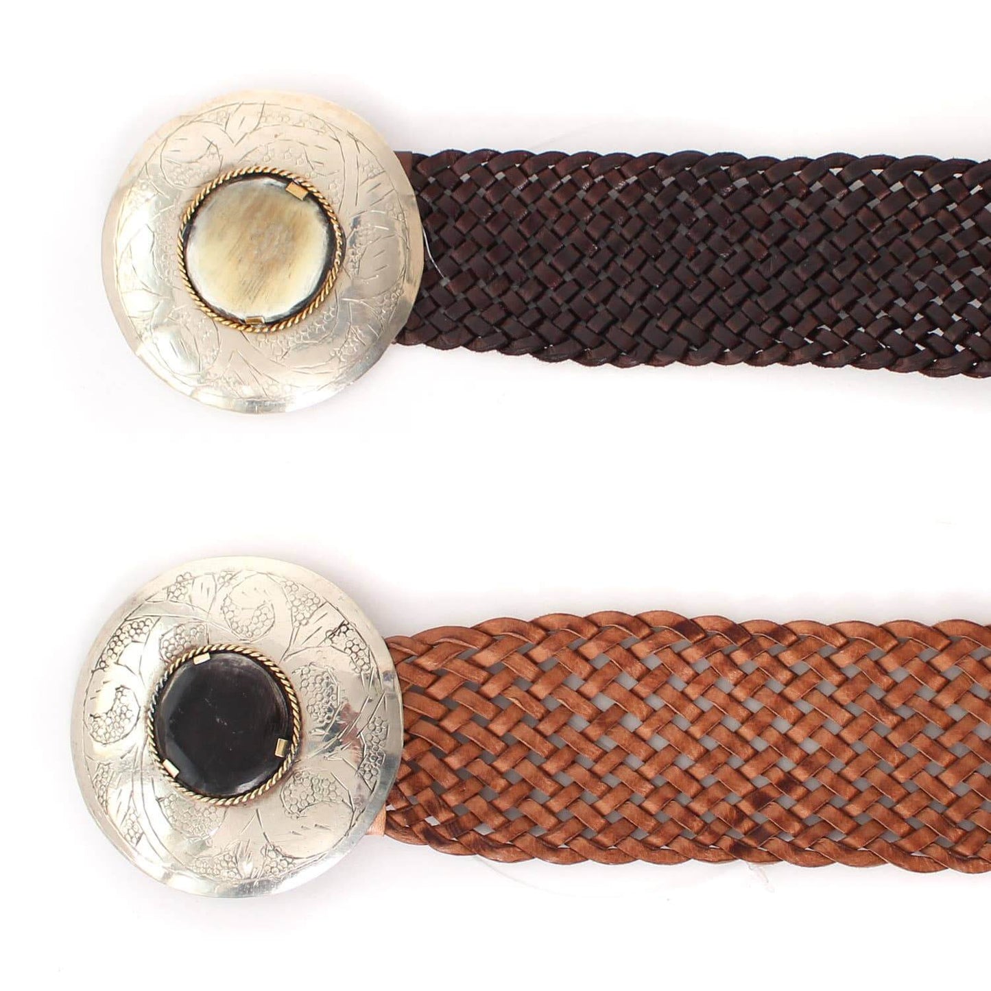 Made in Morocco - Round Buckle Cream Stone Leather Belt