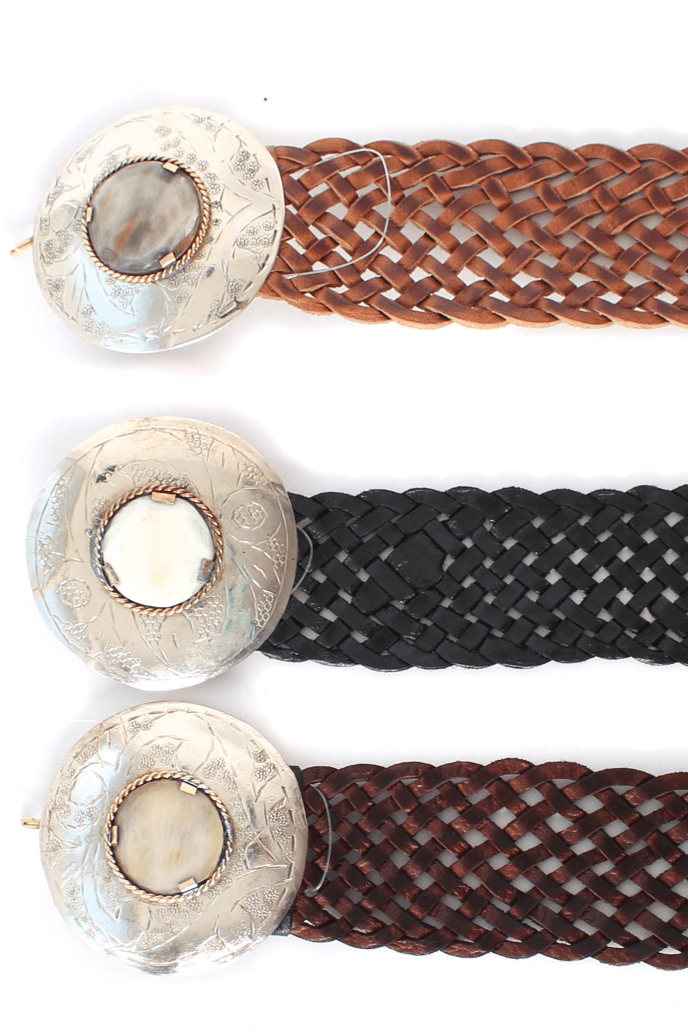 Made in Morocco - Round Buckle Cream Stone Leather Belt