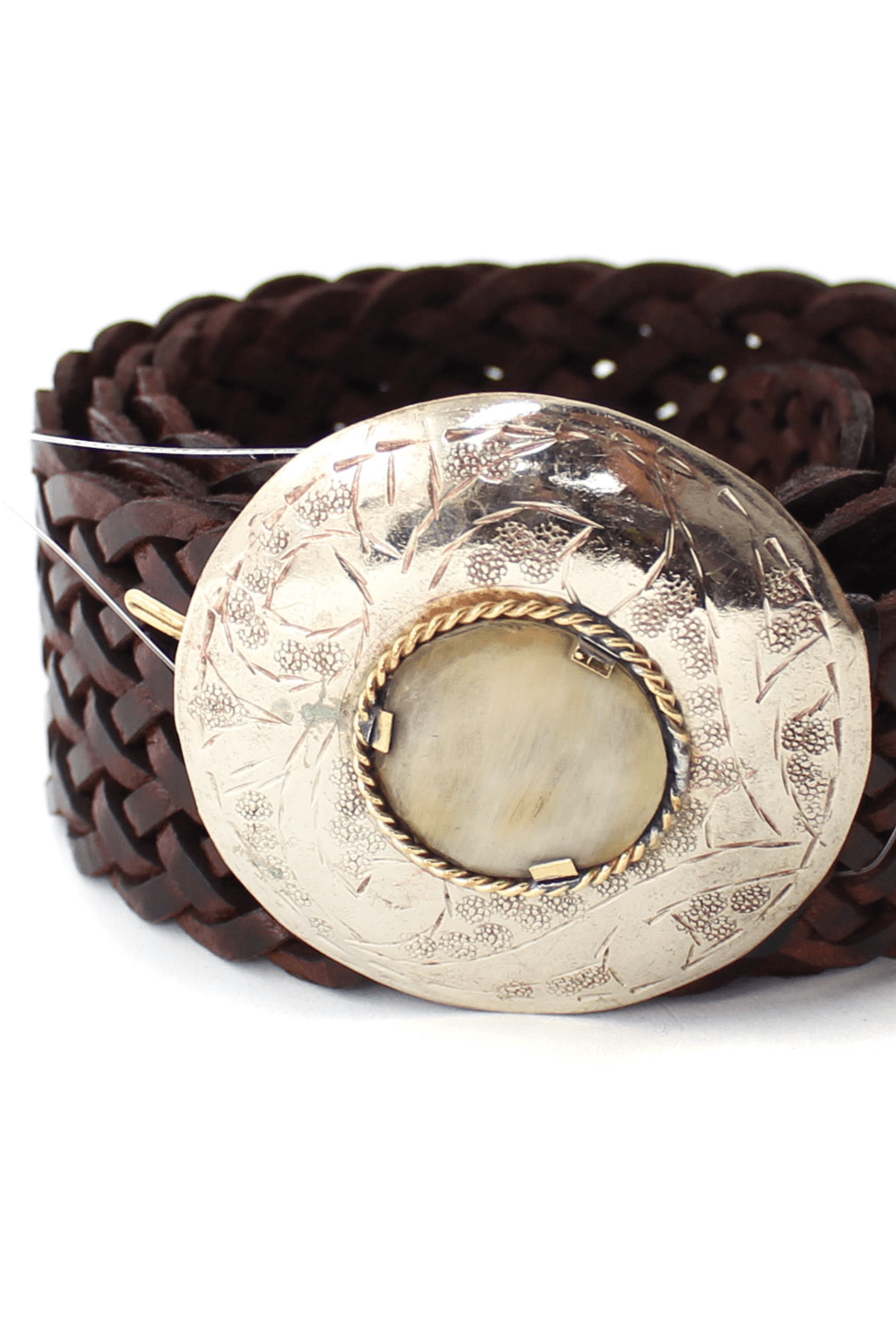 Made in Morocco - Round Buckle Cream Stone Leather Belt