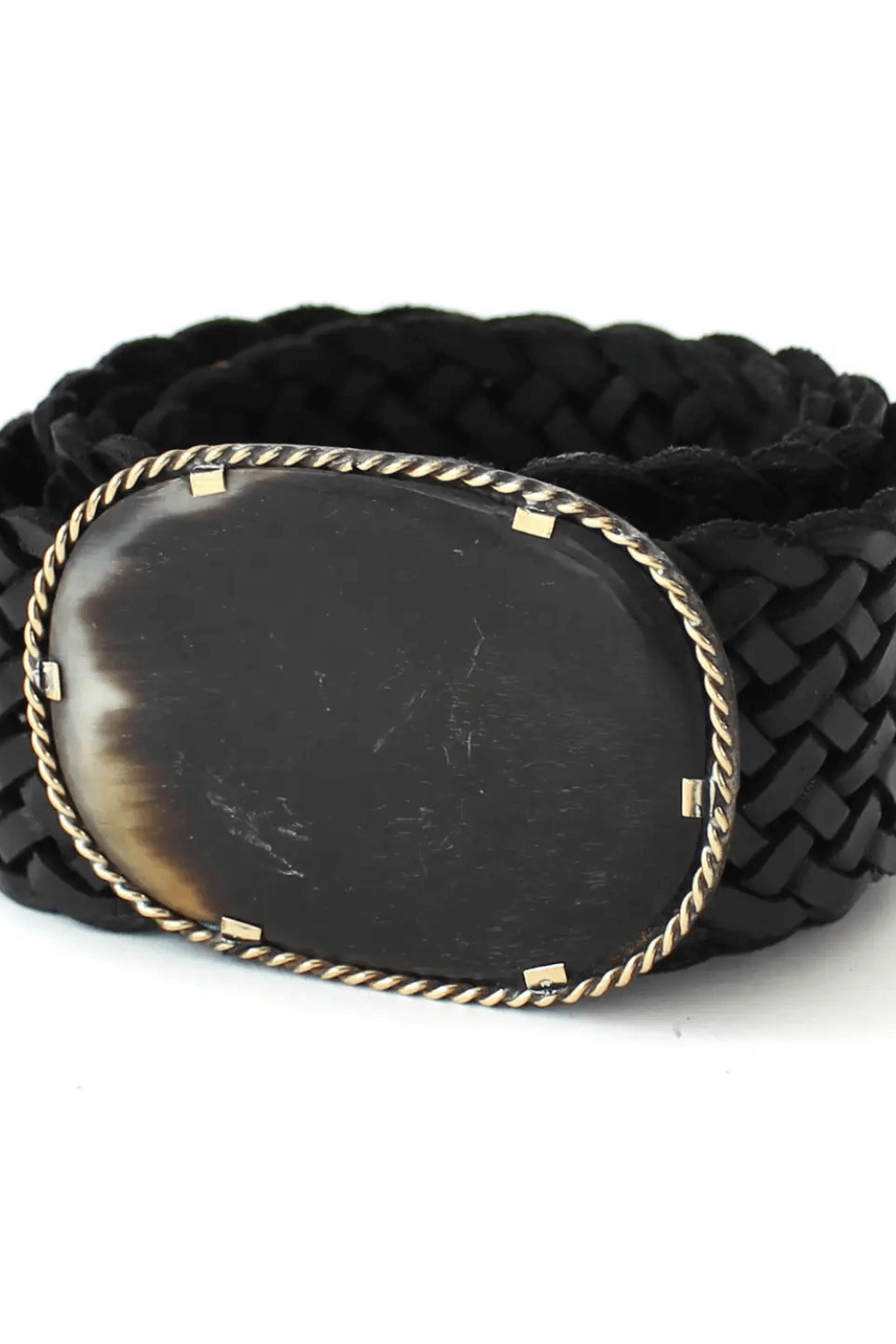 Oval Black Stone Buckle Leather Belt