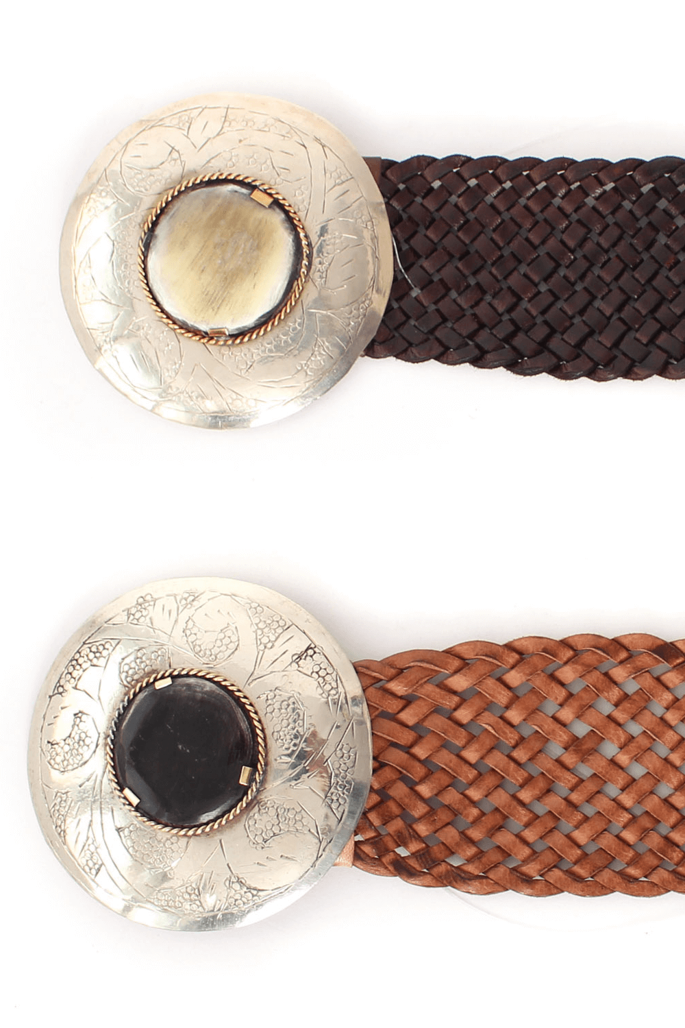 Made in Morocco - Round Buckle Cream Stone Leather Belt