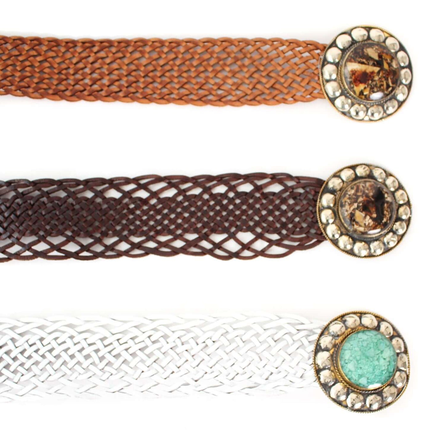 Round Buckle Green Stone Leather Belt