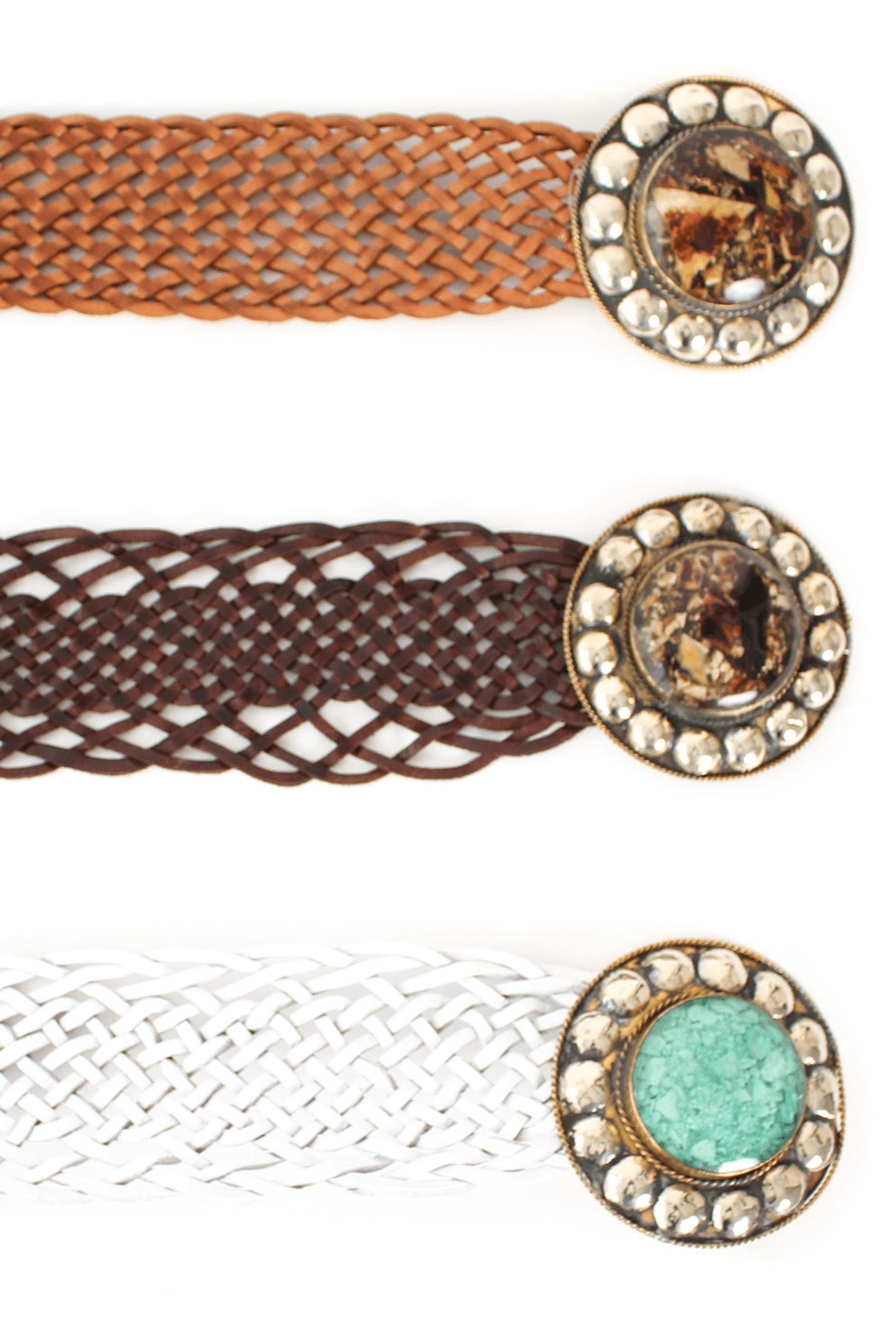 Round Buckle Green Stone Leather Belt