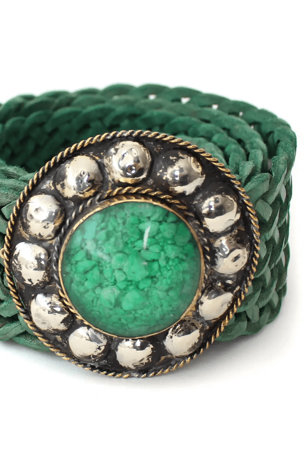 Made in Morocco - Round Buckle Dark Green Stone Leather Belt