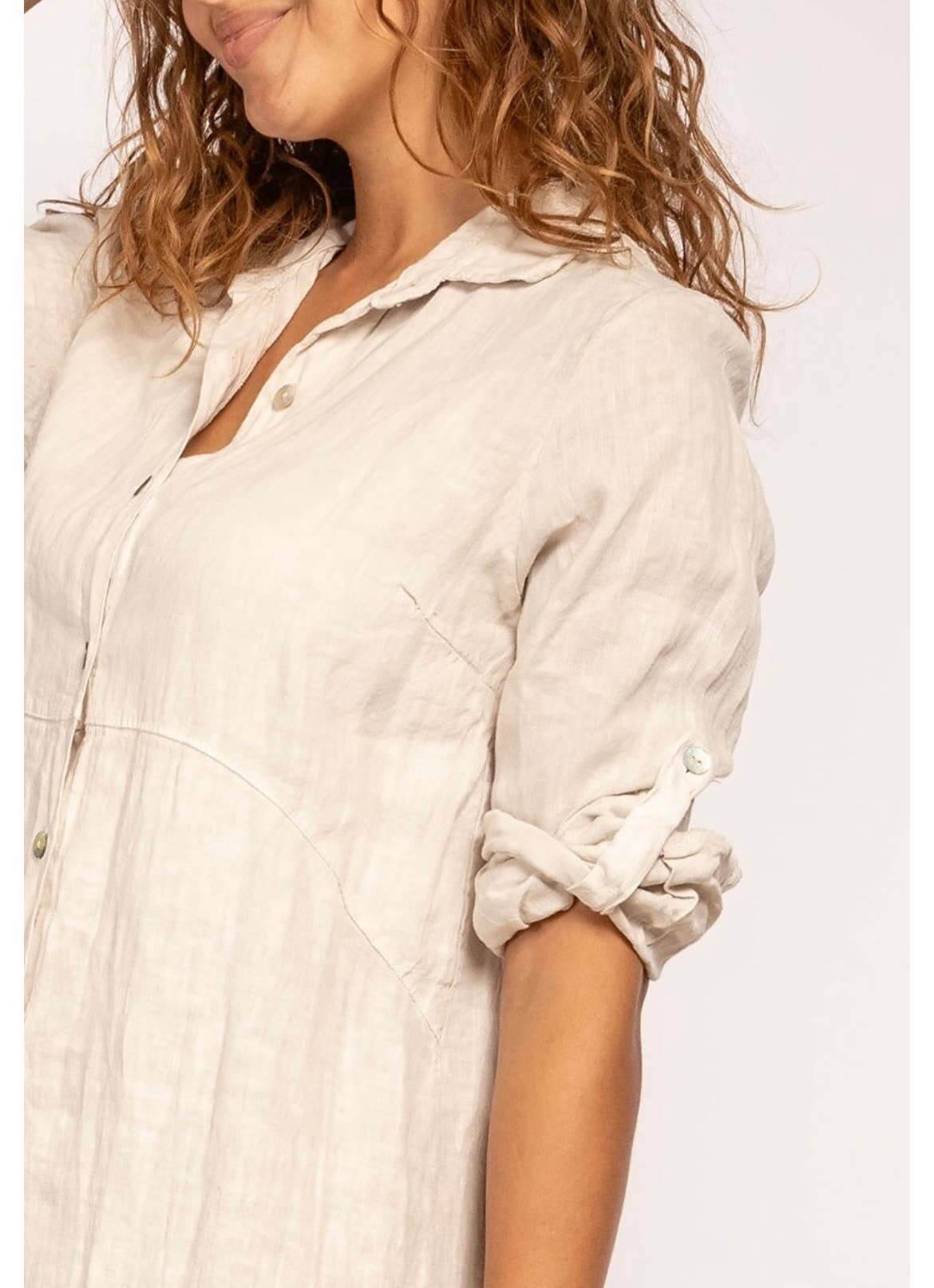 Handcrafted Italian Linen Long Shirt - Spring Summer