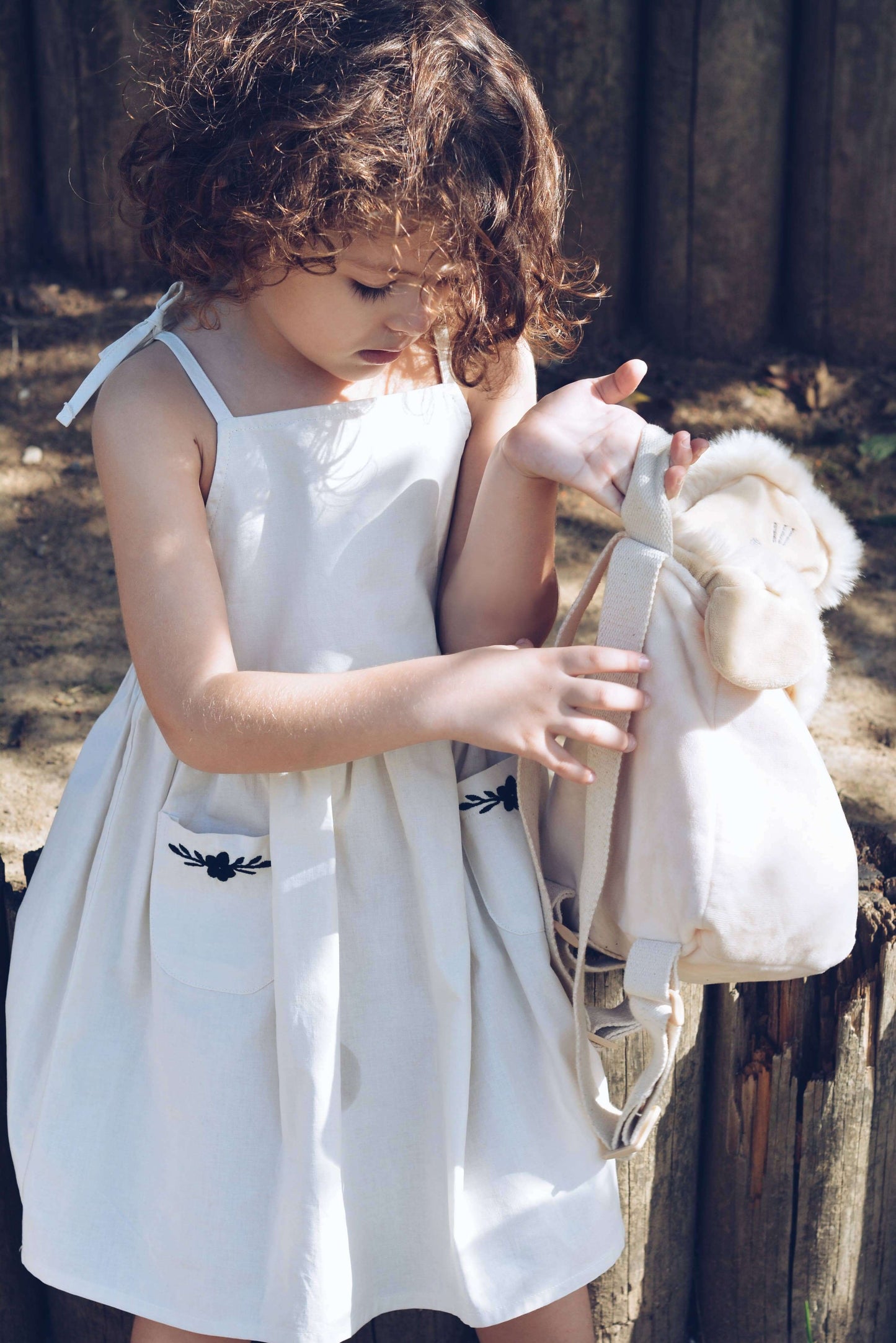 ESTELLE Dress – Beige Cotton with Embroidered Pockets