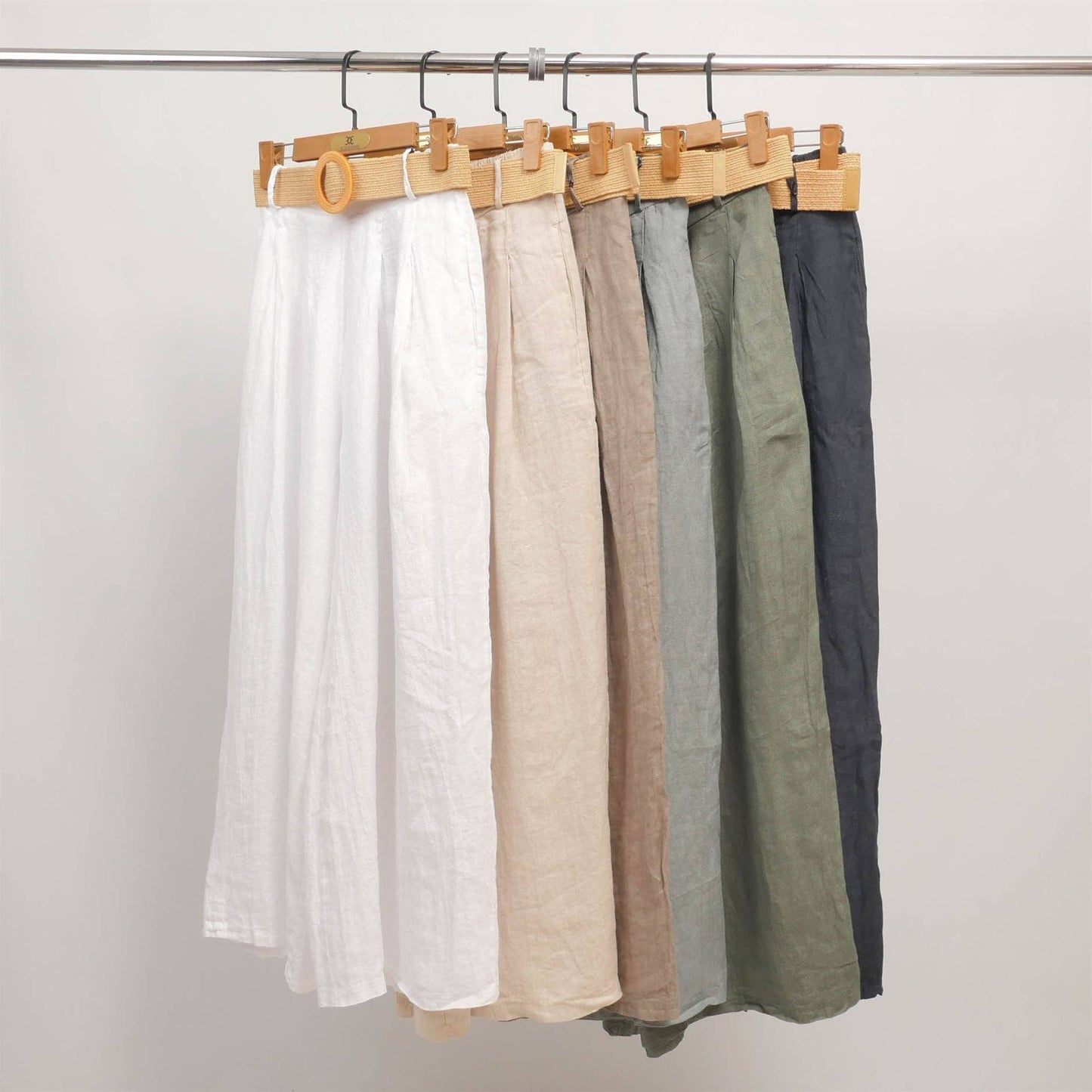 Wide linen pants with braided belt YX23097