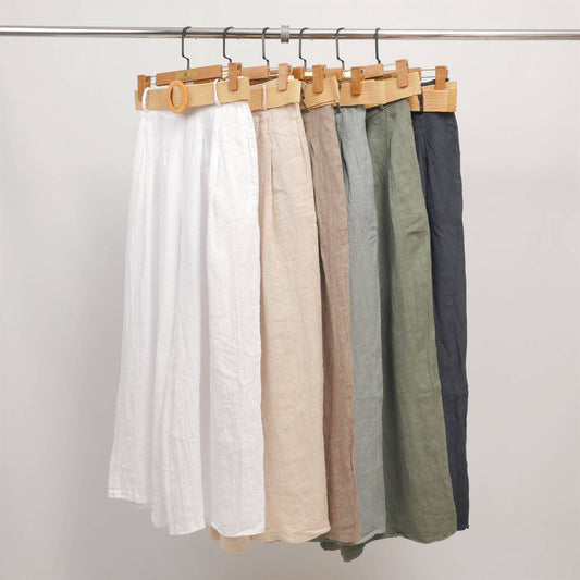 Wide linen pants with braided belt YX23097