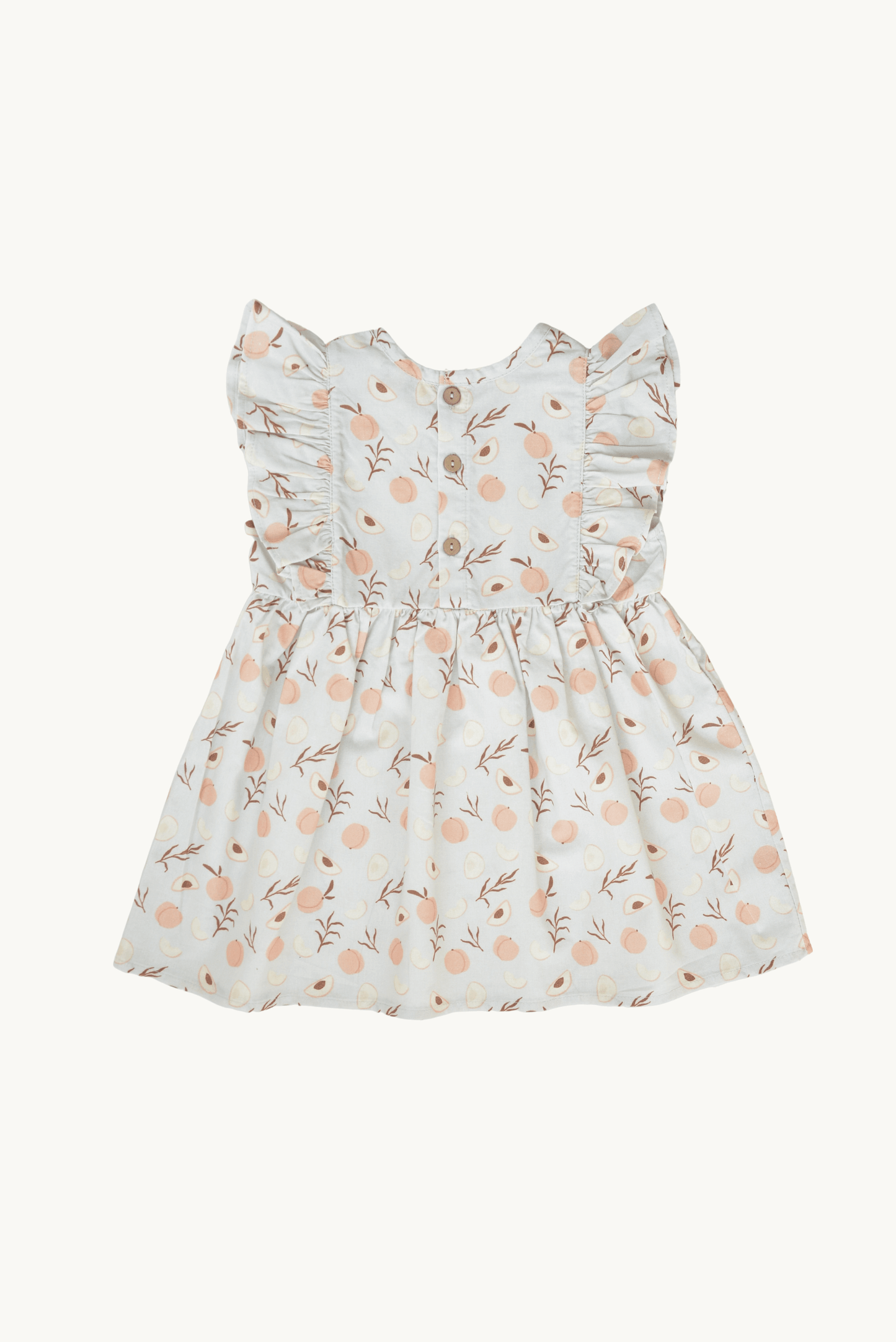 Blue with Peach Pattern, Ruffles & Coconut Buttons