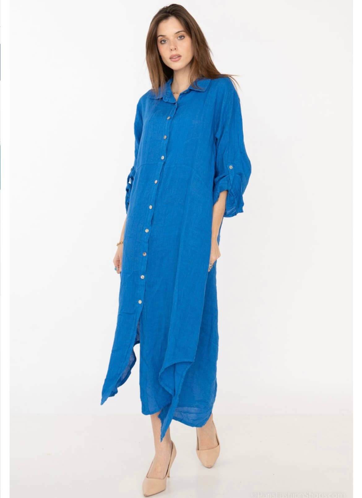 Handcrafted Italian Linen Long Shirt - Spring Summer