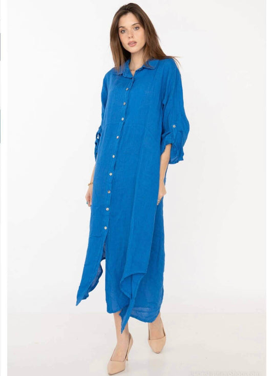 Handcrafted Italian Linen Long Shirt - Spring Summer