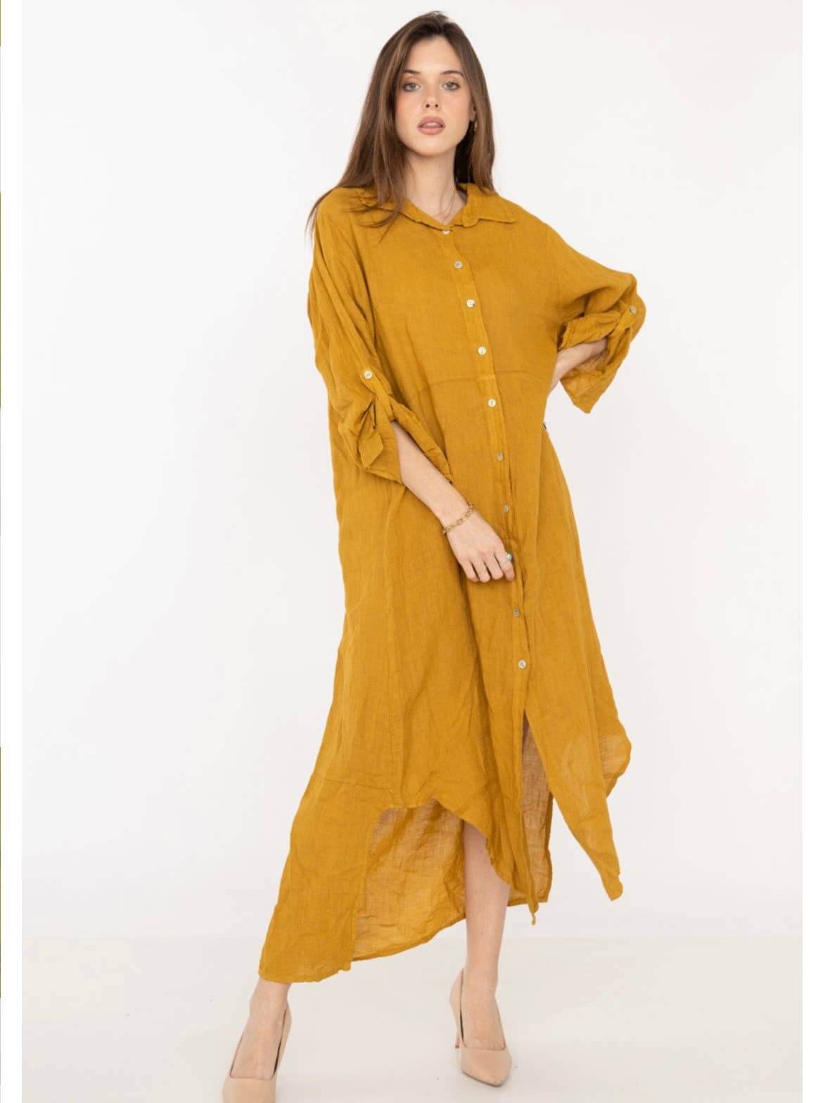 Handcrafted Italian Linen Long Shirt - Spring Summer