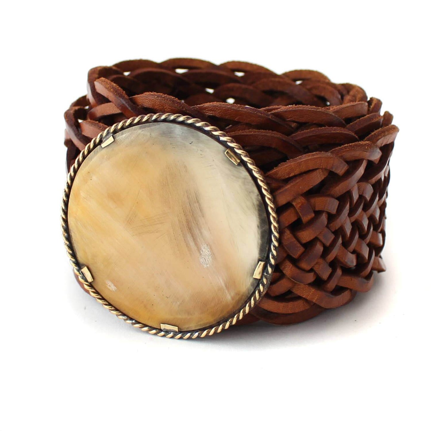 Round Buckle Cream Medallion Leather Belt