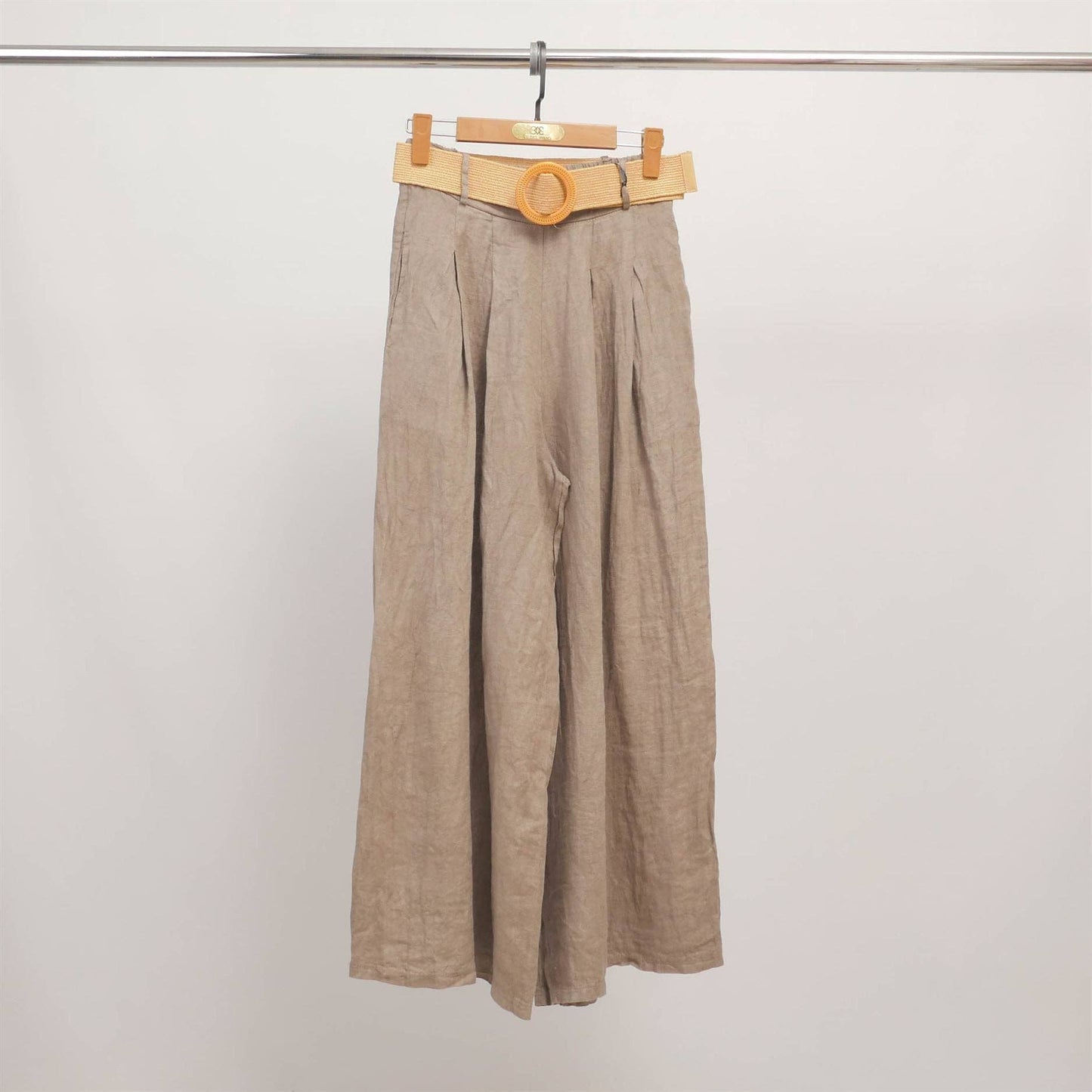 Wide linen pants with braided belt YX23097