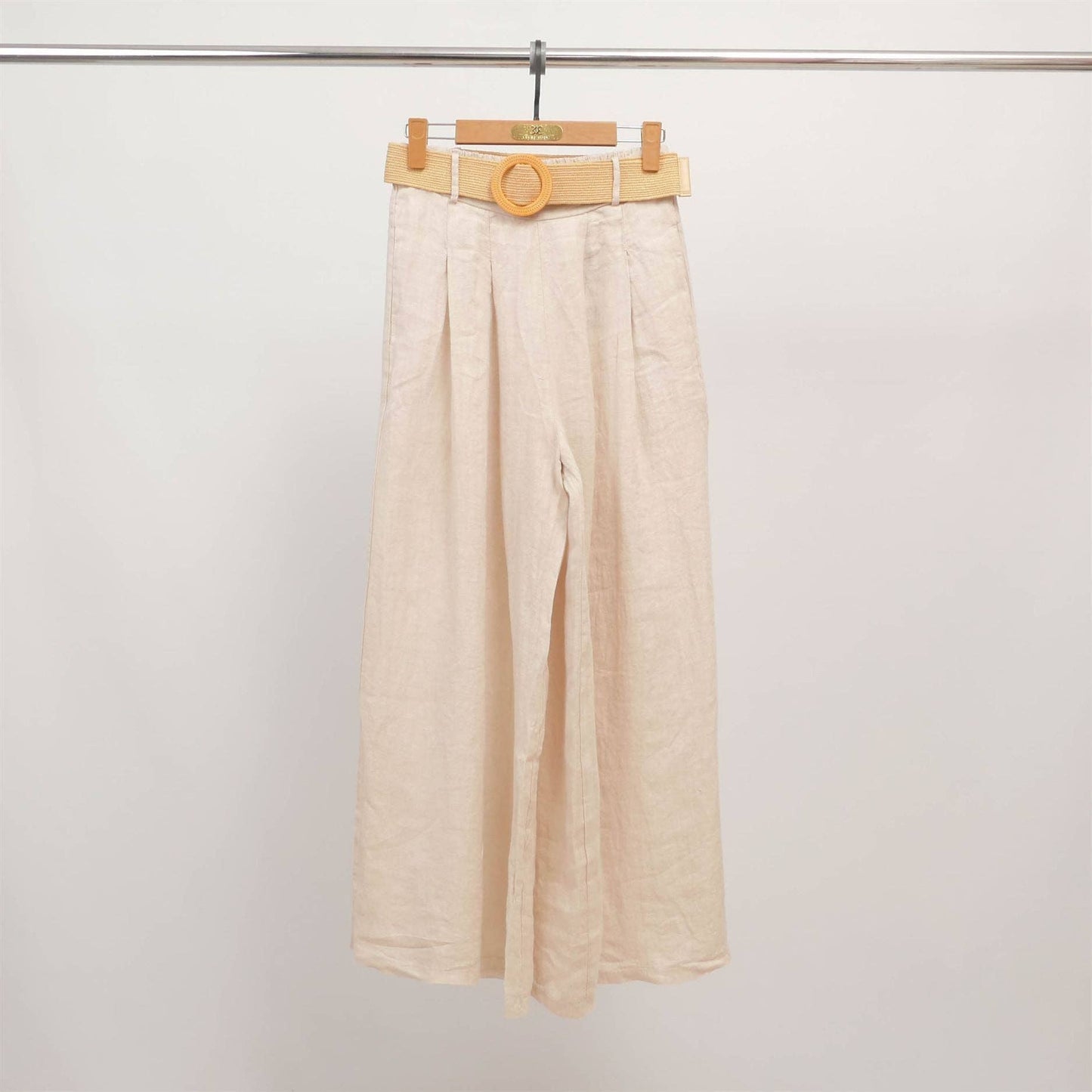 Wide linen pants with braided belt YX23097