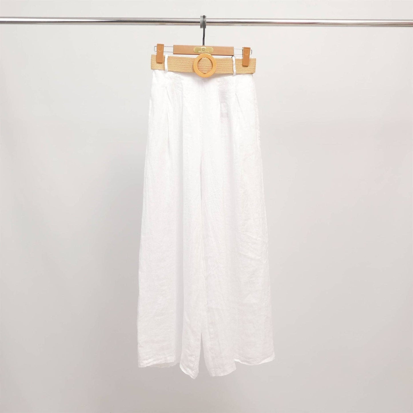 Wide linen pants with braided belt YX23097