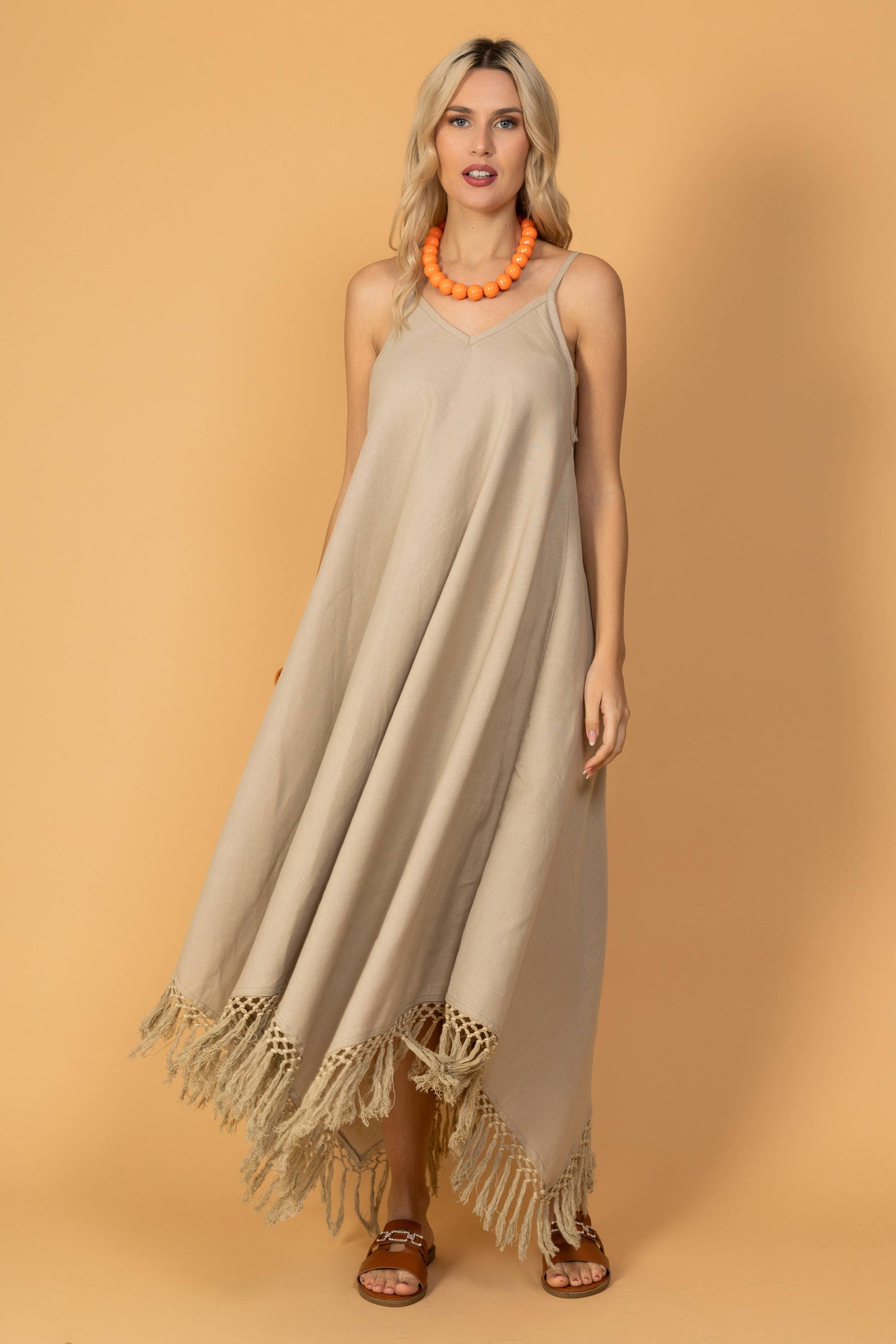 Strap Dress with Brown Stripe