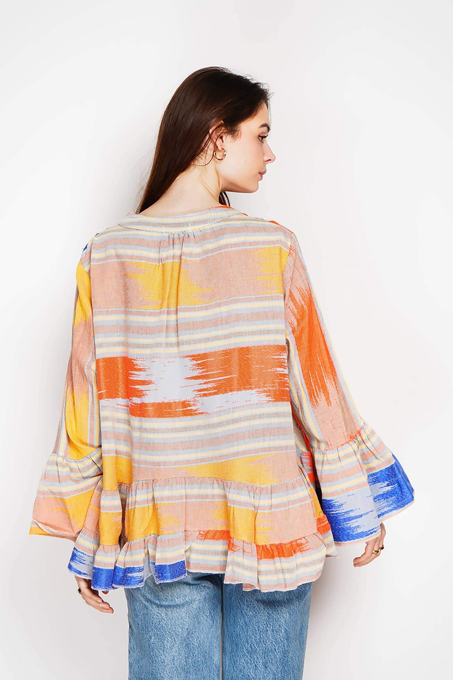 Embroidered Cotton Blouse – 3/4 Sleeves, One Size, Lightweight Elegance