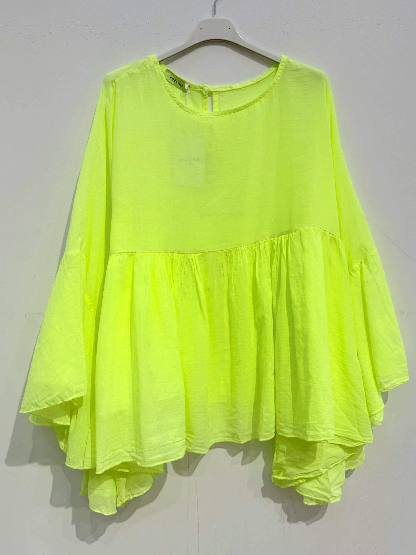 Cotton Voile Blouse – Ruffled Sleeves, Round Neck, One Size