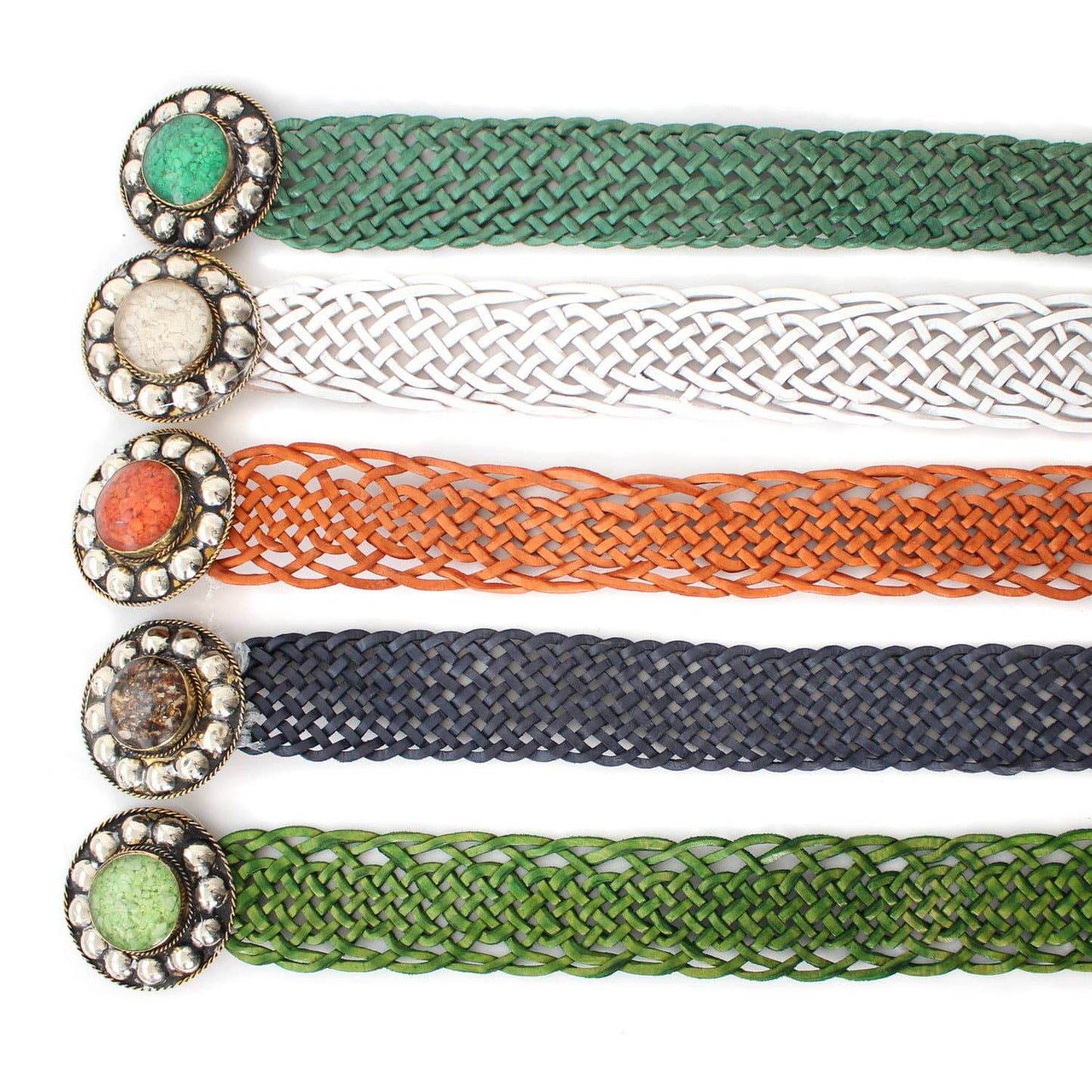 Made in Morocco - Round Buckle Dark Green Stone Leather Belt