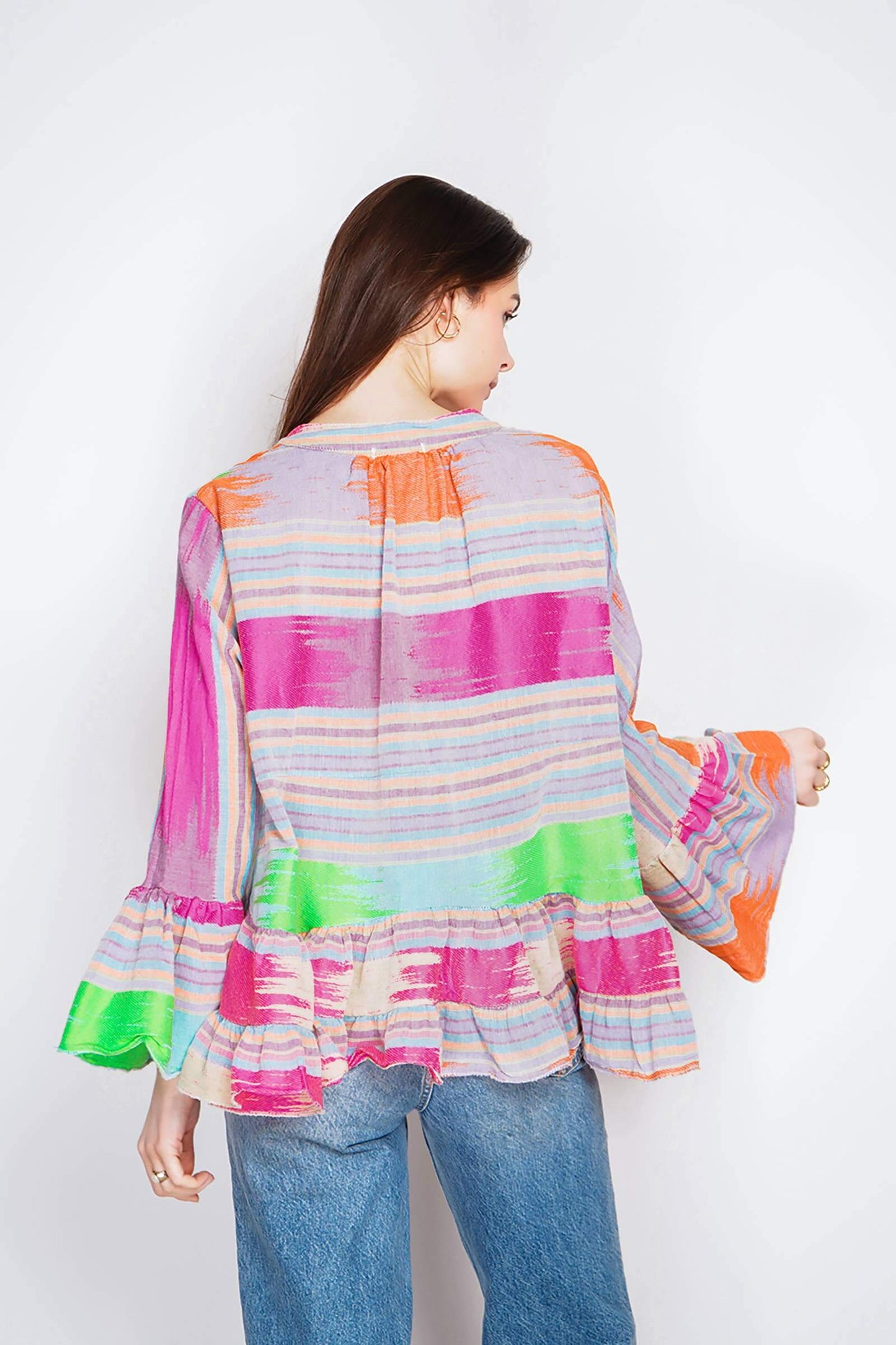 Embroidered Cotton Blouse – 3/4 Sleeves, One Size, Lightweight Elegance
