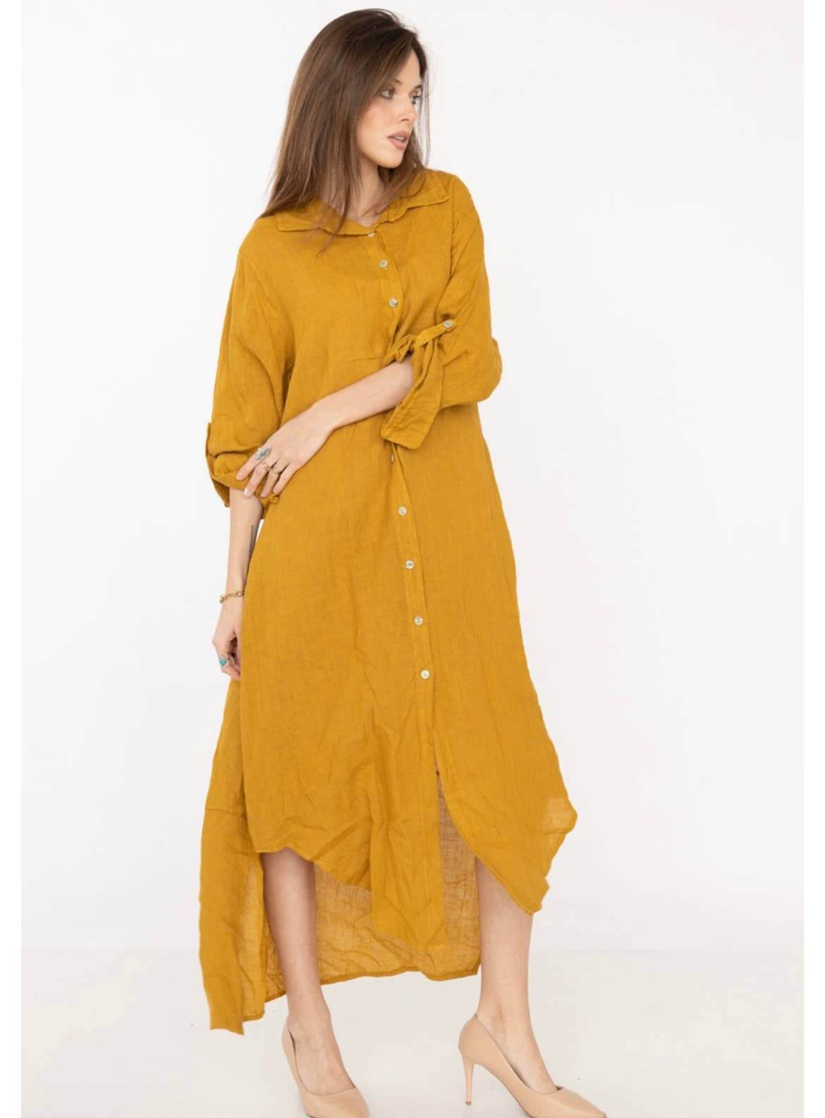 Handcrafted Italian Linen Long Shirt - Spring Summer