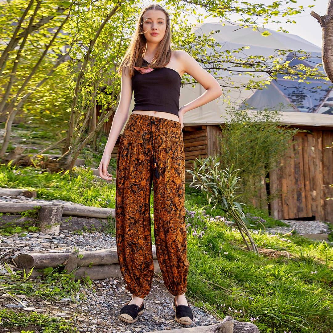Drawstring Orange Pattern Pants